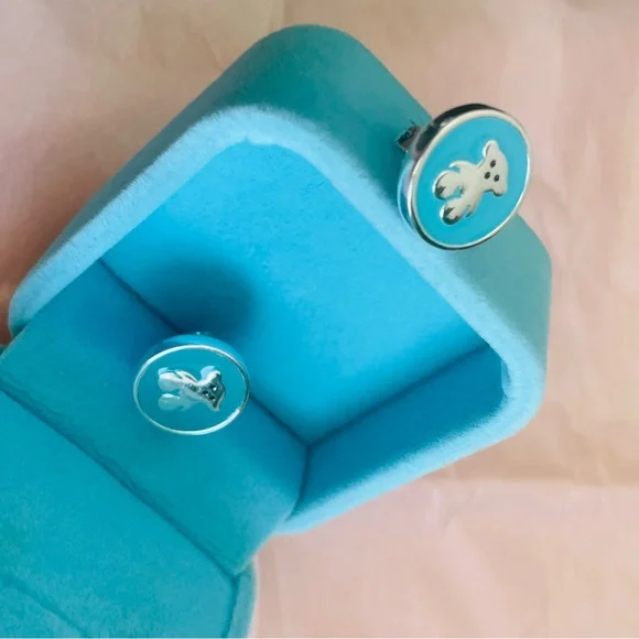 Tous Silver Turquoise Muffin Silver Bear Button Earrings - Picture 9 of 16